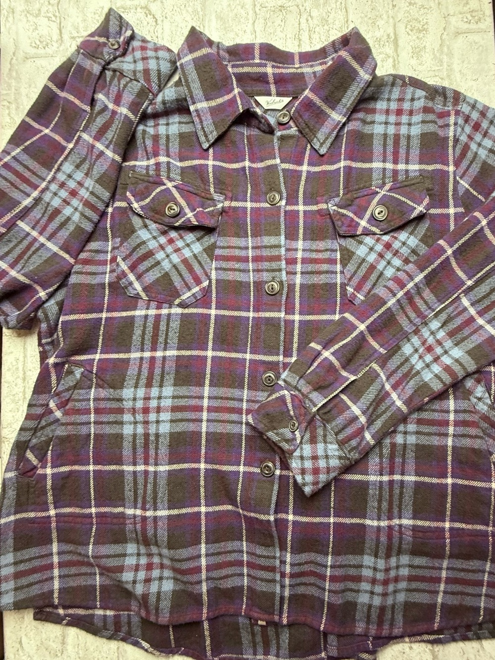 Woolrich Women's Plaid Flannel Button-Up Lightweight Jacket Coat Over Shirt XL 😍